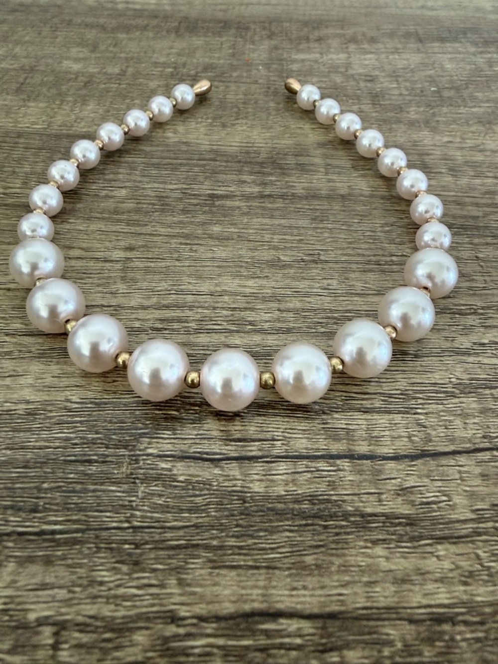 Classic Pearl and Gold Bead Choker Necklace - White Pearls